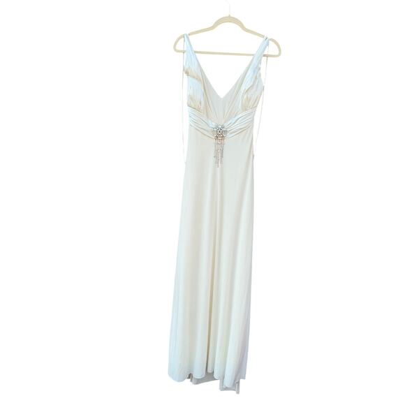 Mary L Couture Dresses & Skirts - Mary L. Couture White Maxi Dress Gown Embellished Brooch Lace Up Back Size 6